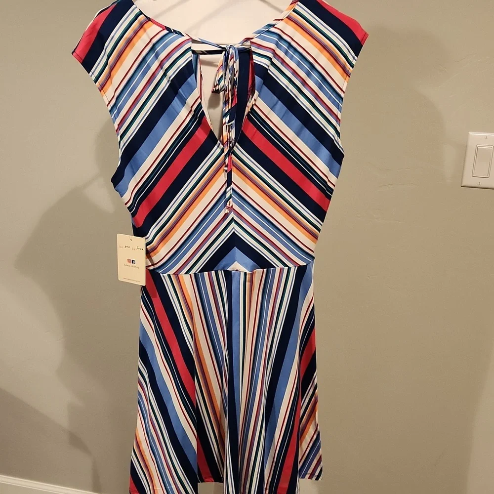 NEW- BeBop Blue and Pink Striped Dress- XL